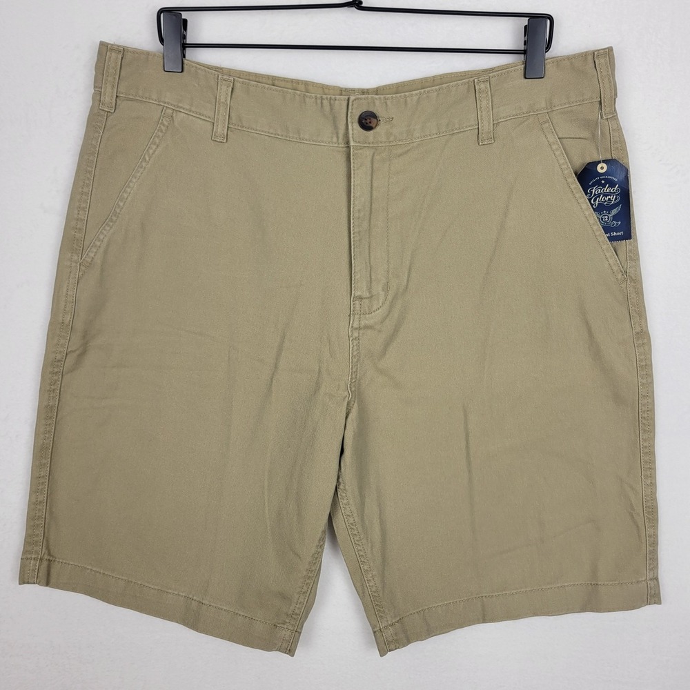 ​Faded Glory Chino Shorts Men's Size 38 NWT 100% Cotton Khaki Minimalist Preppy